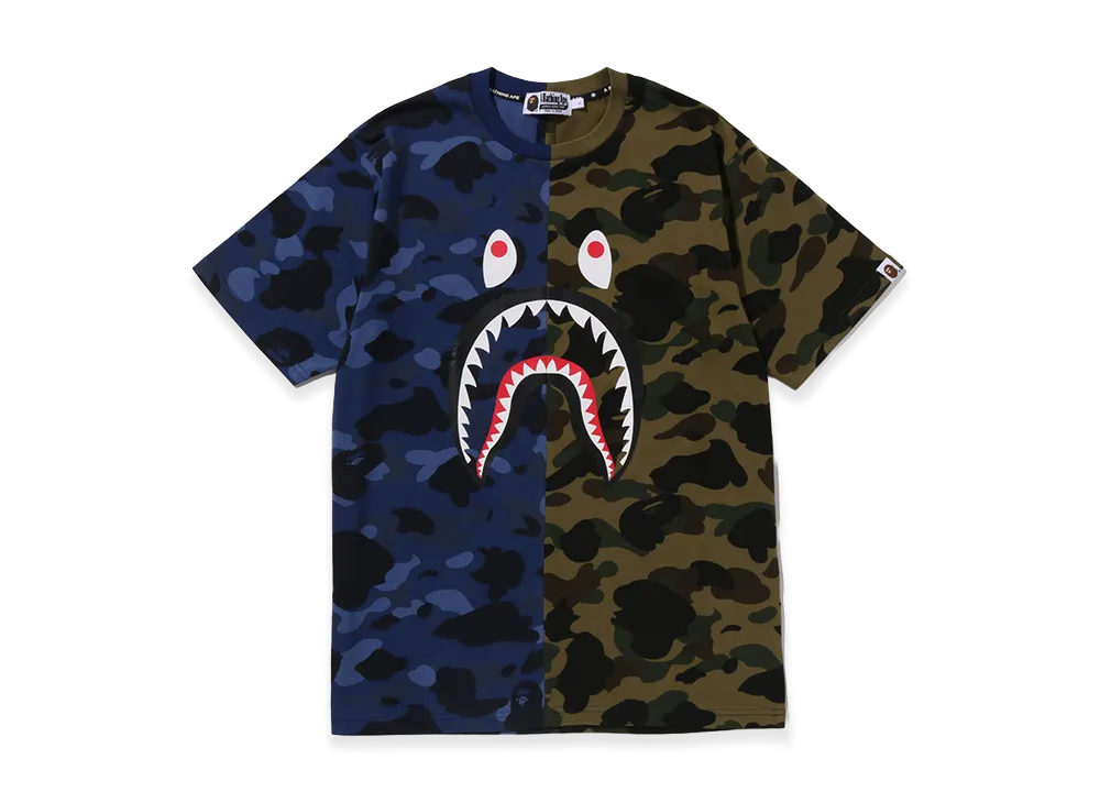A BATHING APE Split Camo Shark Tee "Navy"