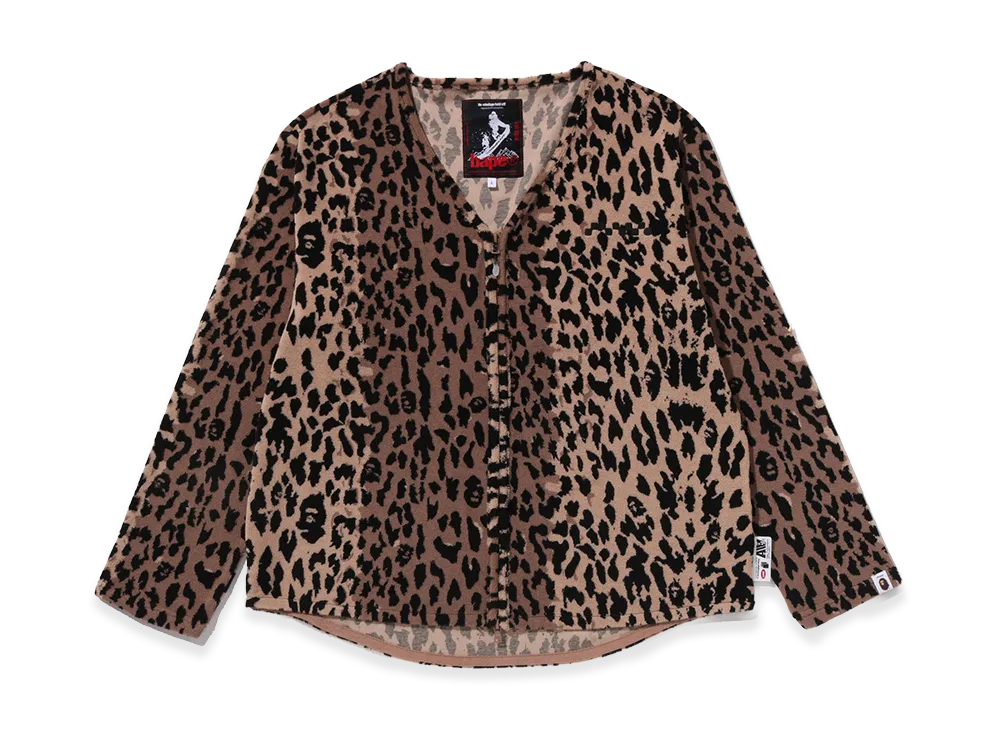 A BATHING APE x KAZUKI KURAISHI Leopard Jacquard Zip Cardigan "Beige"