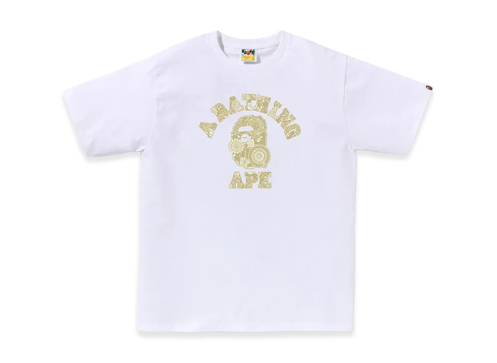 A BATHING APE Japanese Indigo Art Camo College Tee "White/Beige"