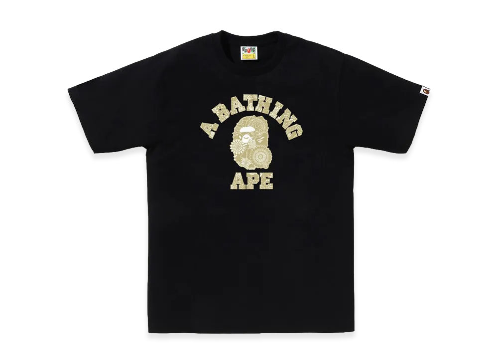 A BATHING APE Japanese Indigo Art Camo College Tee "Black/Beige"