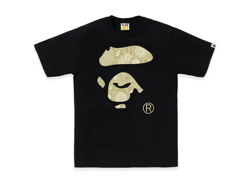 A BATHING APE Japanese Indigo Art Camo Ape Face Tee "Black"