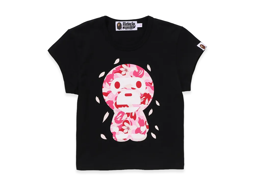 A BATHING APE Ladies ABC Sakura Camo Baby Milo Cropped Tee "Black"
