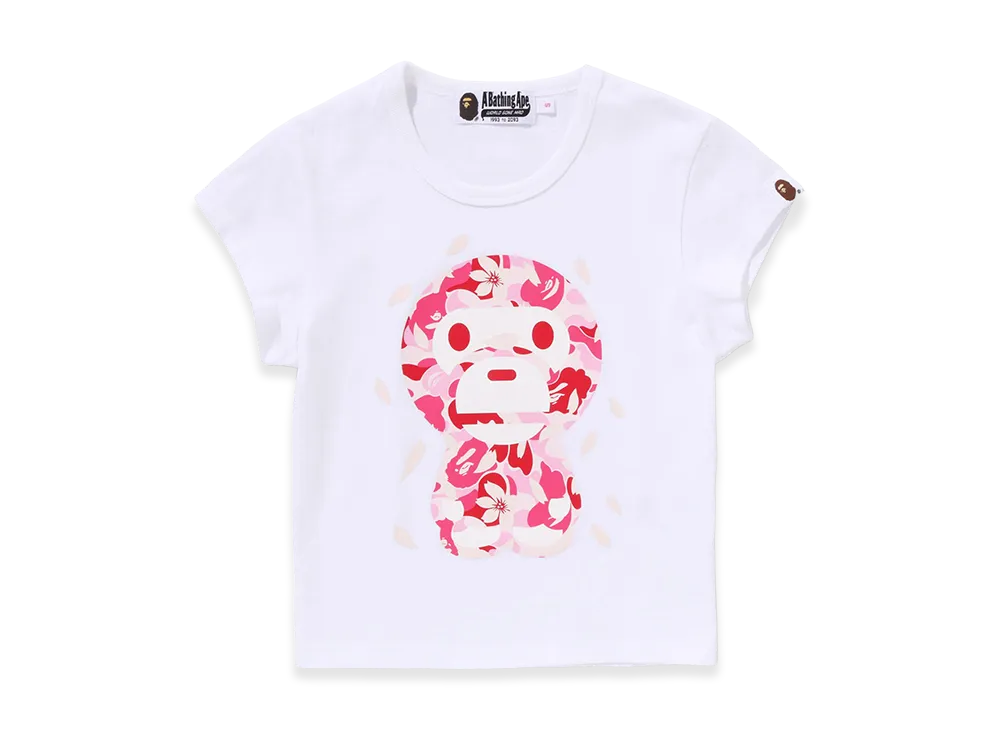 A BATHING APE Ladies ABC Sakura Camo Baby Milo Cropped Tee "White"