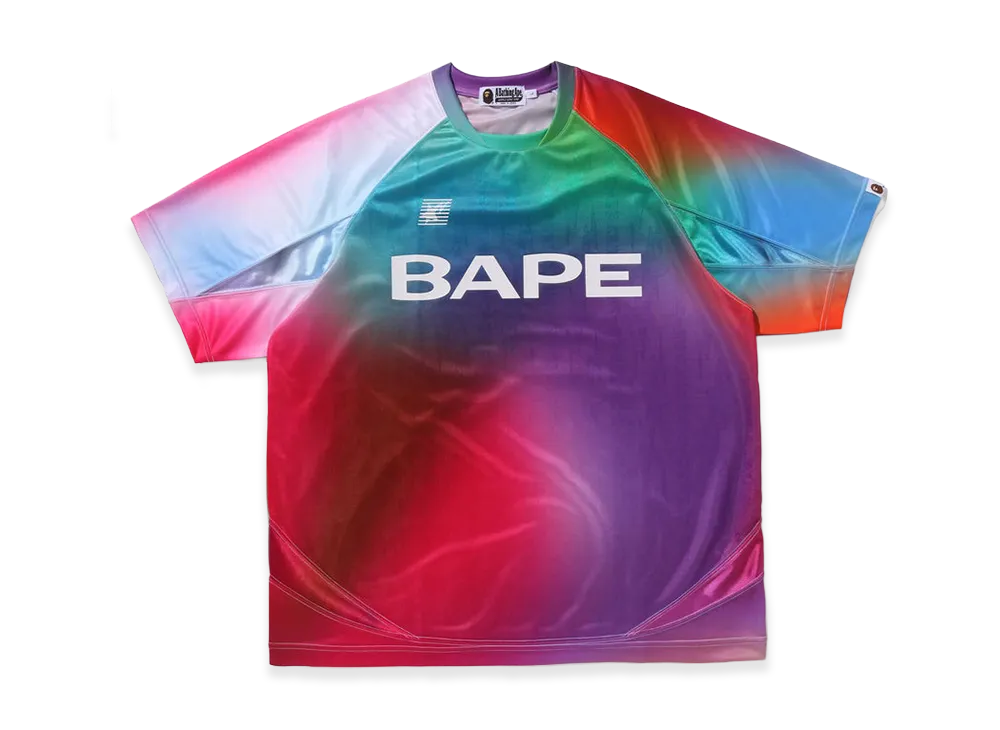 A BATHING APE Tie Dye Sta Stripe Pattern Relaxed Fit Football Jersey Tee "Murti"