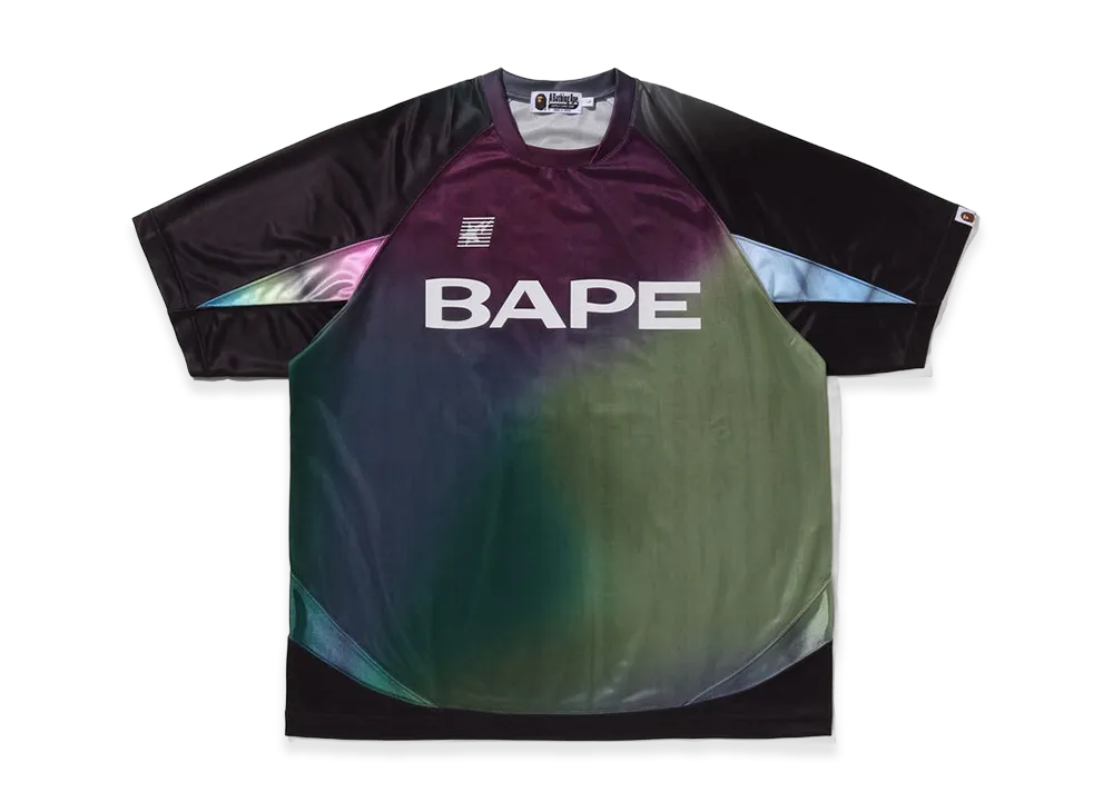 A BATHING APE Tie Dye Sta Stripe Pattern Relaxed Fit Football Jersey Tee "Black"