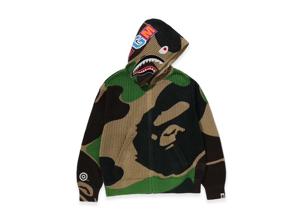 A BATHING APE ABC Camo Crochet Shark Relaxed Fit Full Zip Hoodie "Green"