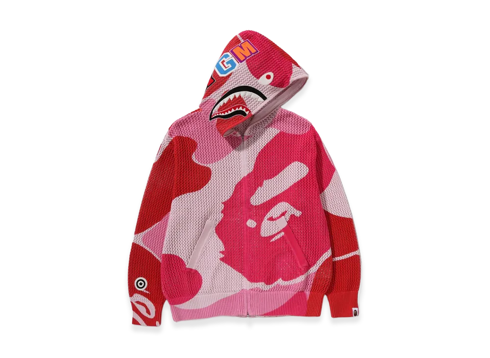 A BATHING APE ABC Camo Crochet Shark Relaxed Fit Full Zip Hoodie "Pink"
