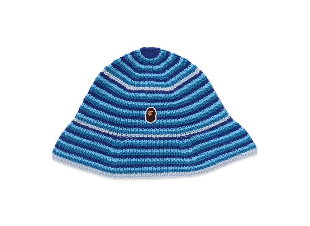 A BATHING APE Ape Head One Point Stripe Knit Hat "Blue"