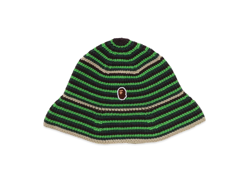 A BATHING APE Ape Head One Point Stripe Knit Hat "Green"