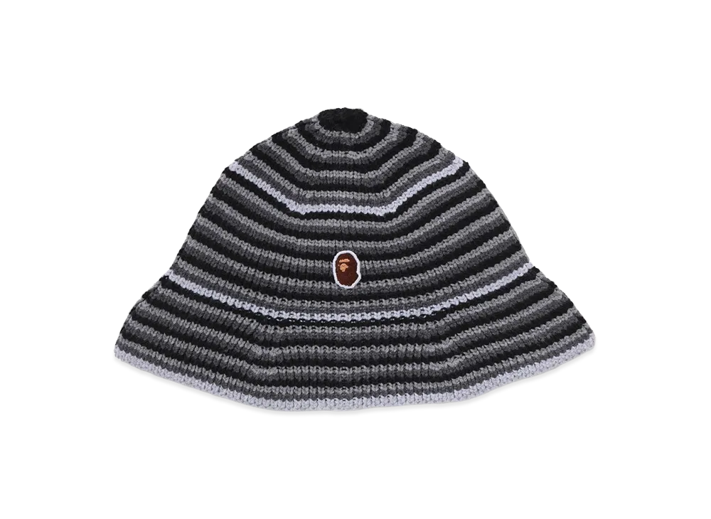 A BATHING APE Ape Head One Point Stripe Knit Hat "Black"