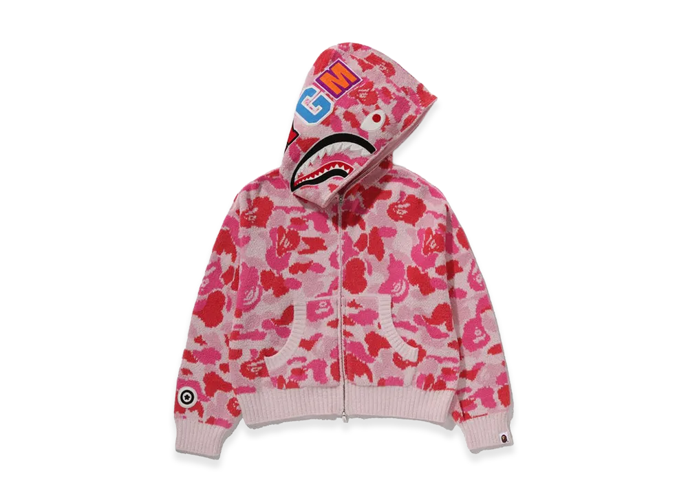A BATHING APE Women's ABC Camo Towel Jacquard Shark Cropped Full Zip Hoodie "Pink"