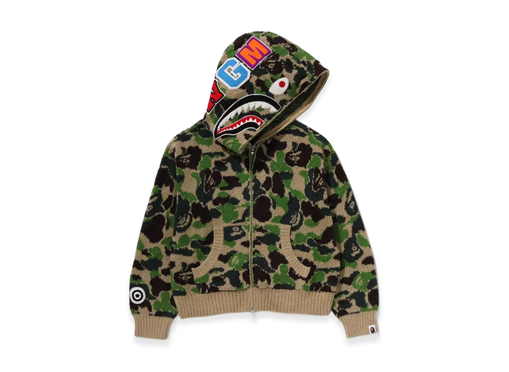 A BATHING APE Women's ABC Camo Towel Jacquard Shark Cropped Full Zip Hoodie "Green"