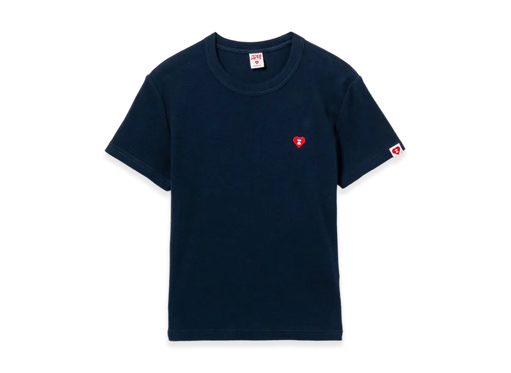 A BATHING APE Women's Heart Badge Rib Tee "Navy"