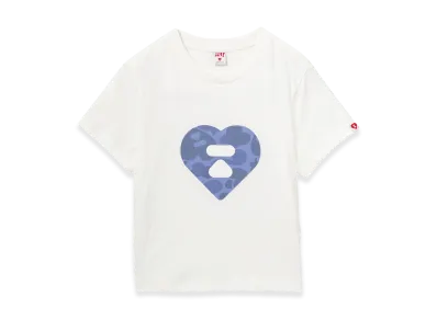 A BATHING APE Women's Camo Heart Printed Tee #1 "White/Navy"