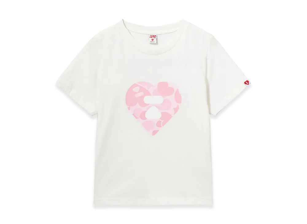 A BATHING APE Women's Camo Heart Printed Tee #1 "White/Pink"