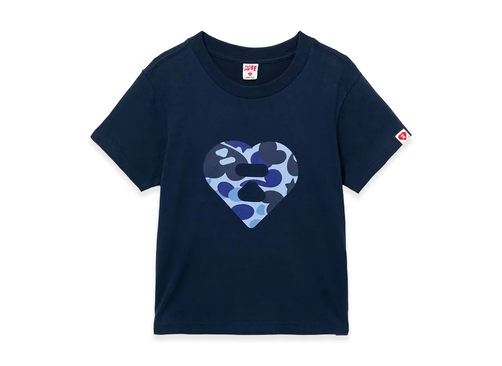 A BATHING APE Women's Camo Heart Printed Tee #2 "Navy"