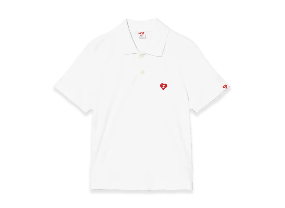 A BATHING APE Women's Heart Badge Polo Shirt "White"