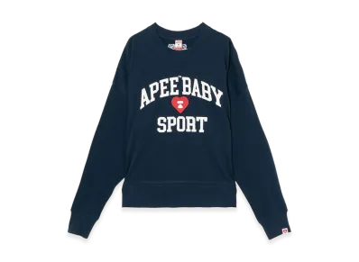 A BATHING APE Women's Applique Patch And Heart Embroidery Sweat Shirt "Navy"