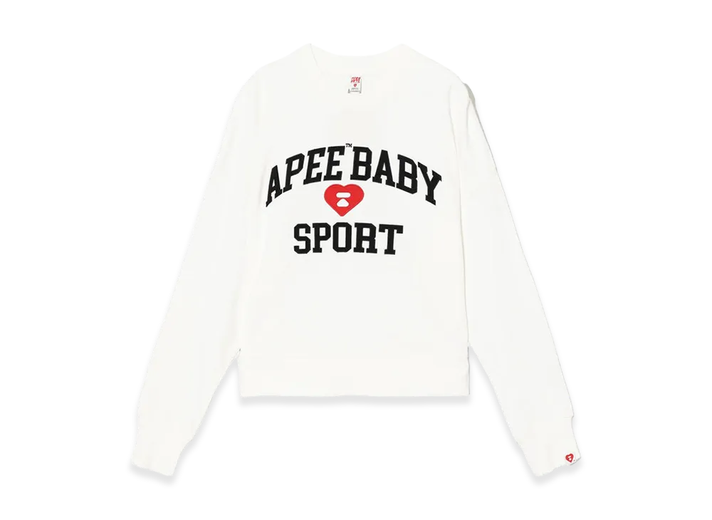 A BATHING APE Women's Applique Patch And Heart Embroidery Sweat Shirt "White"