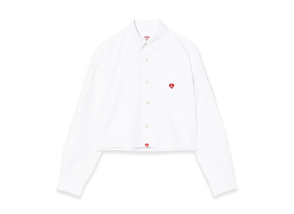 A BATHING APE Women's Embro Badge Oxford Cropped Shirt "White"