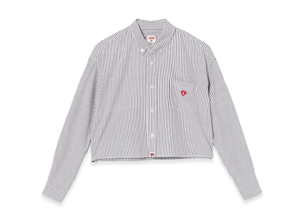 A BATHING APE Women's Embro Badge Stripe Cropped Shirt "Navy"