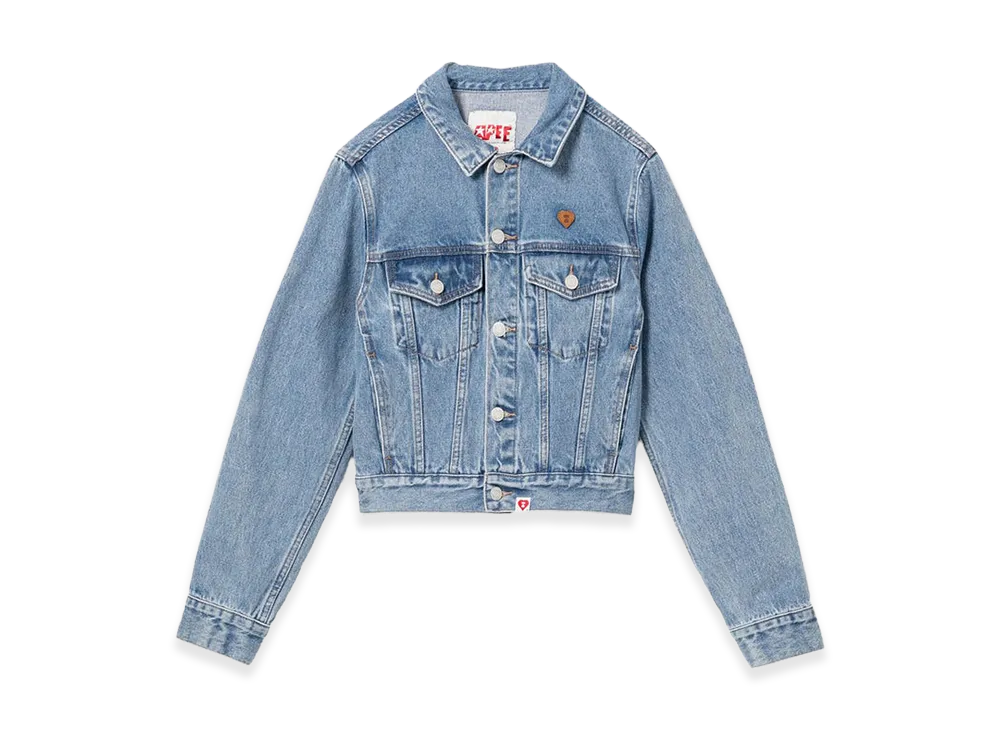 A BATHING APE Women's Pu Badge Washed Denim Jacket "Indigo"