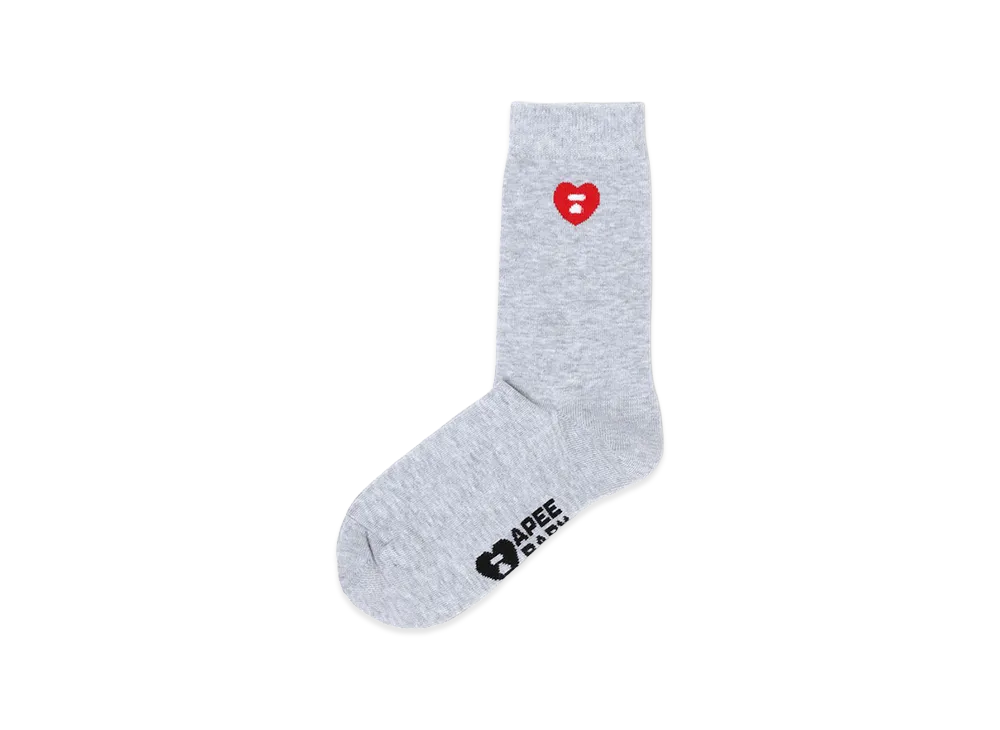 A BATHING APE Women's Heart Embroidery Badge Socks "Gray"