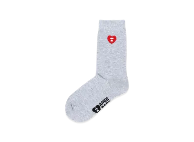 A BATHING APE Women's Heart Embroidery Badge Socks "Gray"