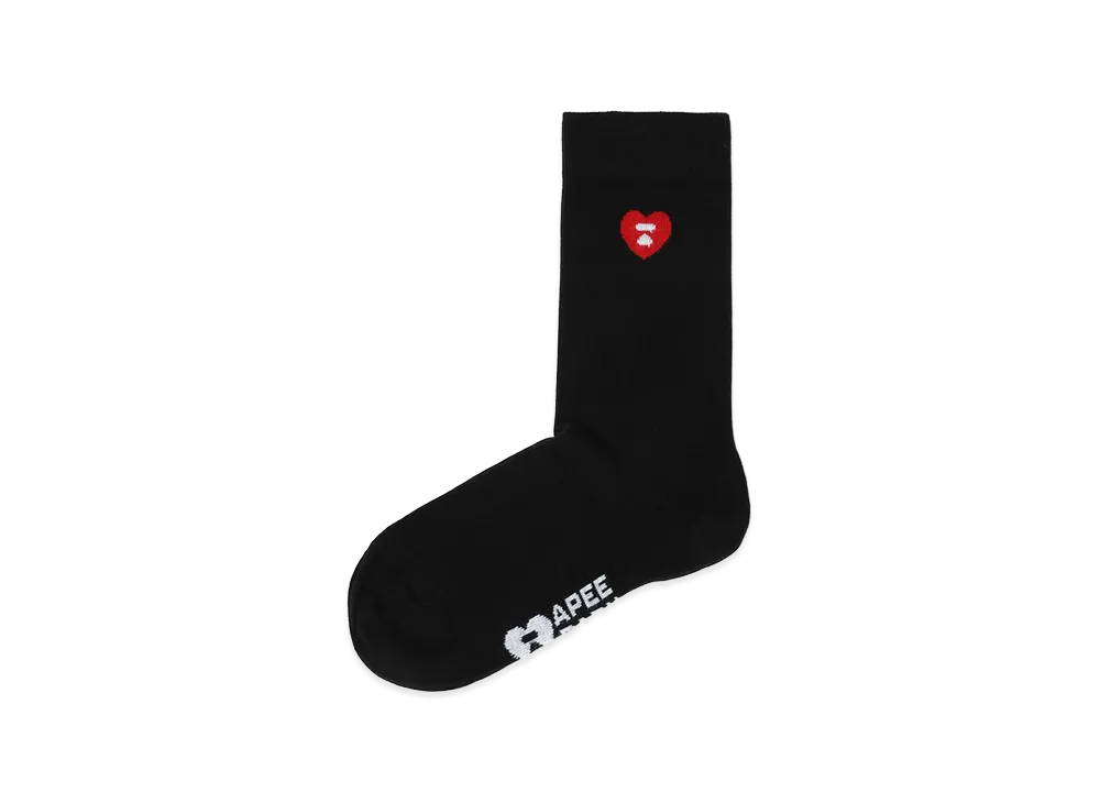 A BATHING APE Women's Heart Embroidery Badge Socks "Black"