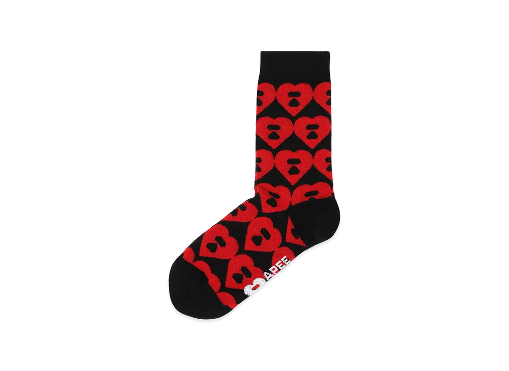 A BATHING APE Women's Big Heart Monogram Intarsia Socks "Black"
