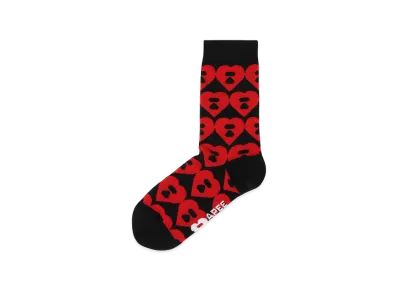 A BATHING APE Women's Big Heart Monogram Intarsia Socks "Black"