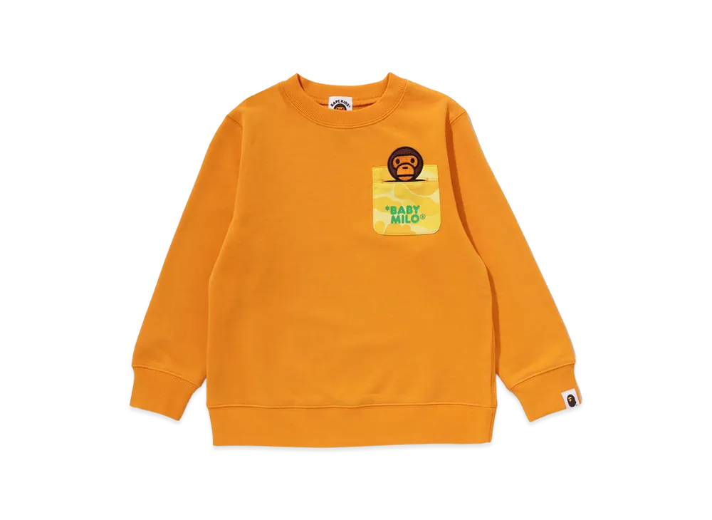 A BATHING APE Kids ABC Camo Pocket Milo Patch Crewneck Sweatshirt "Orange"