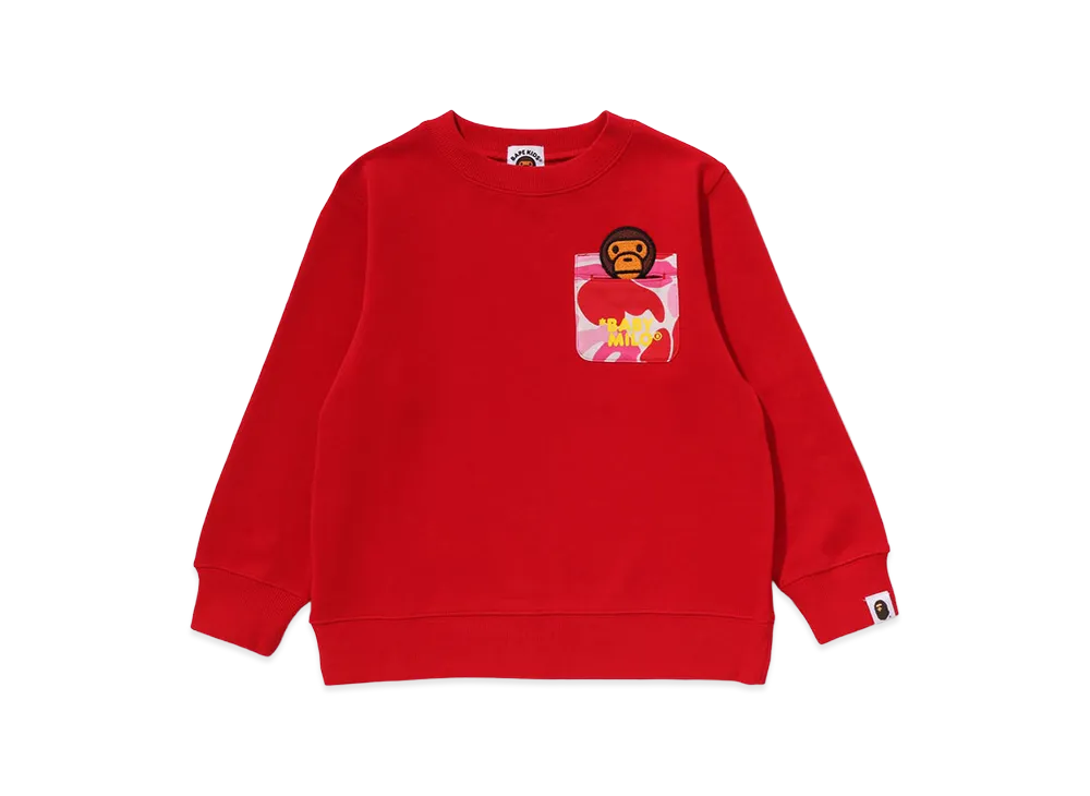 A BATHING APE Kids ABC Camo Pocket Milo Patch Crewneck Sweatshirt "Red"