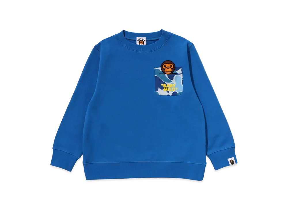 A BATHING APE Kids ABC Camo Pocket Milo Patch Crewneck Sweatshirt "Blue"