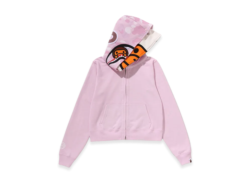 A BATHING APE Women's Milo Shark Cropped Full Zip Double Hoodie "Pink"