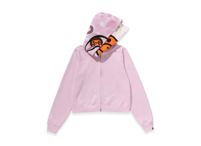 A BATHING APE Women's Milo Shark Cropped Full Zip Double Hoodie "Pink"