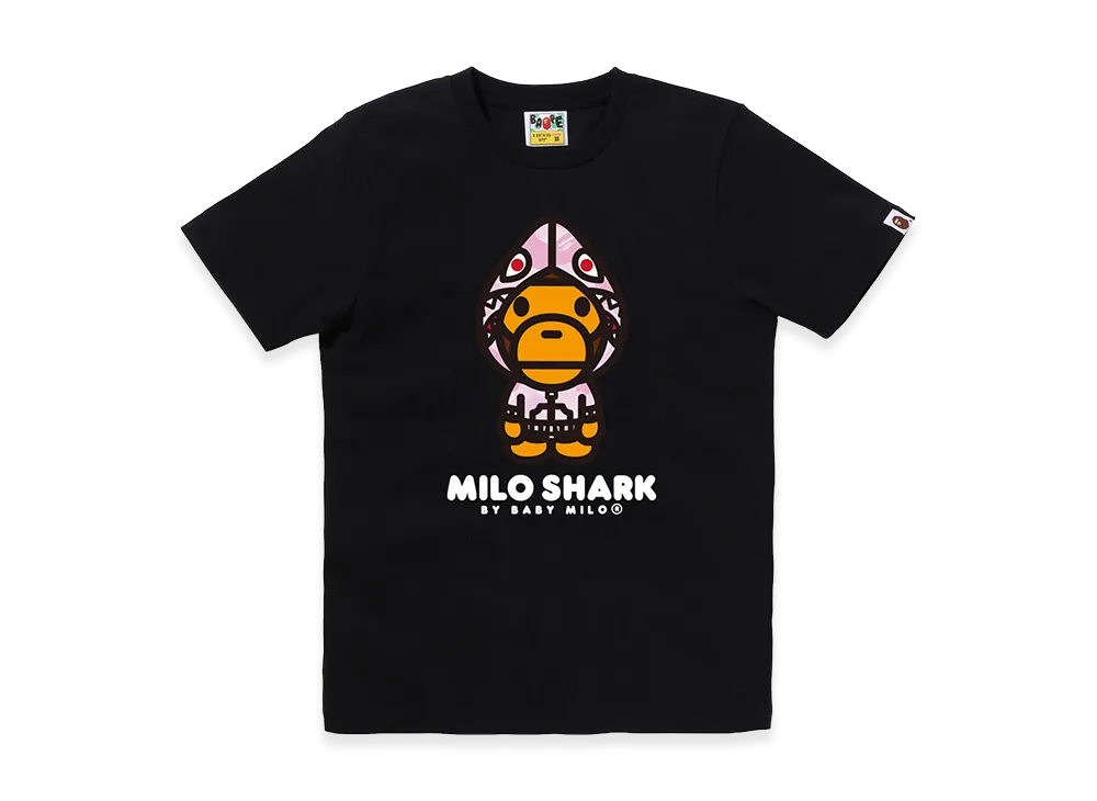 A BATHING APE Women's Milo Shark FZH Tee "Black/Pink"
