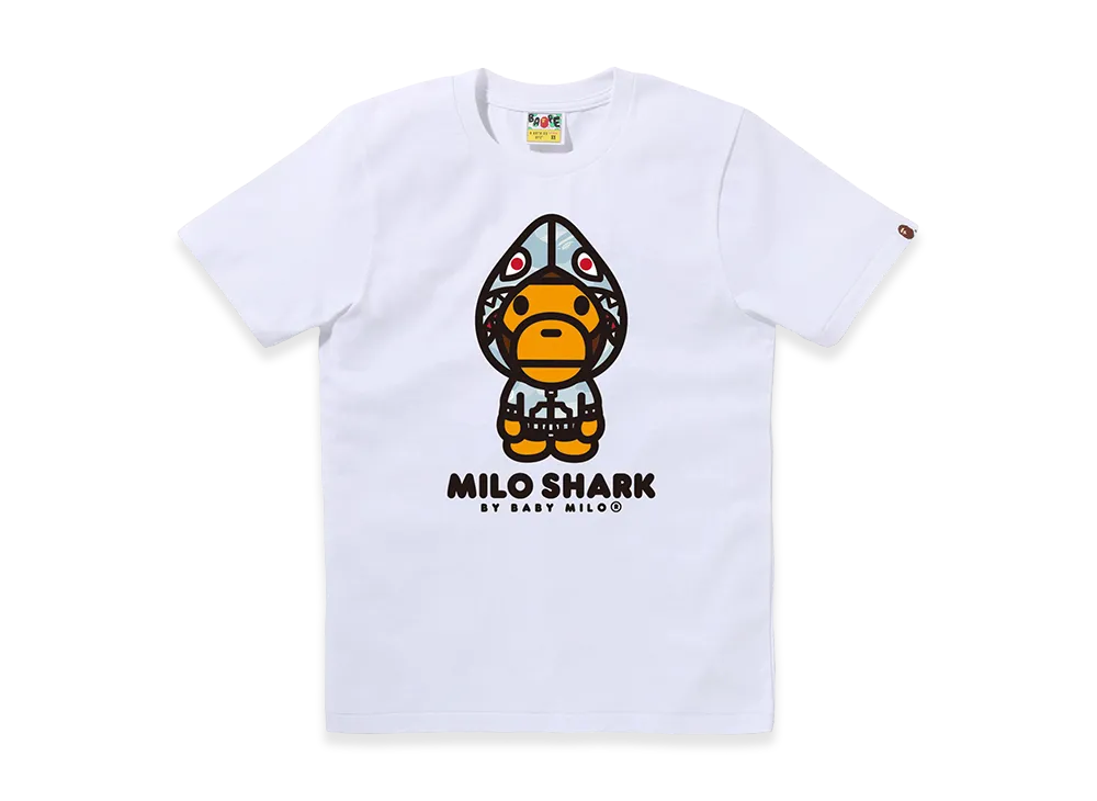A BATHING APE Women's Milo Shark FZH Tee "White/Sax"