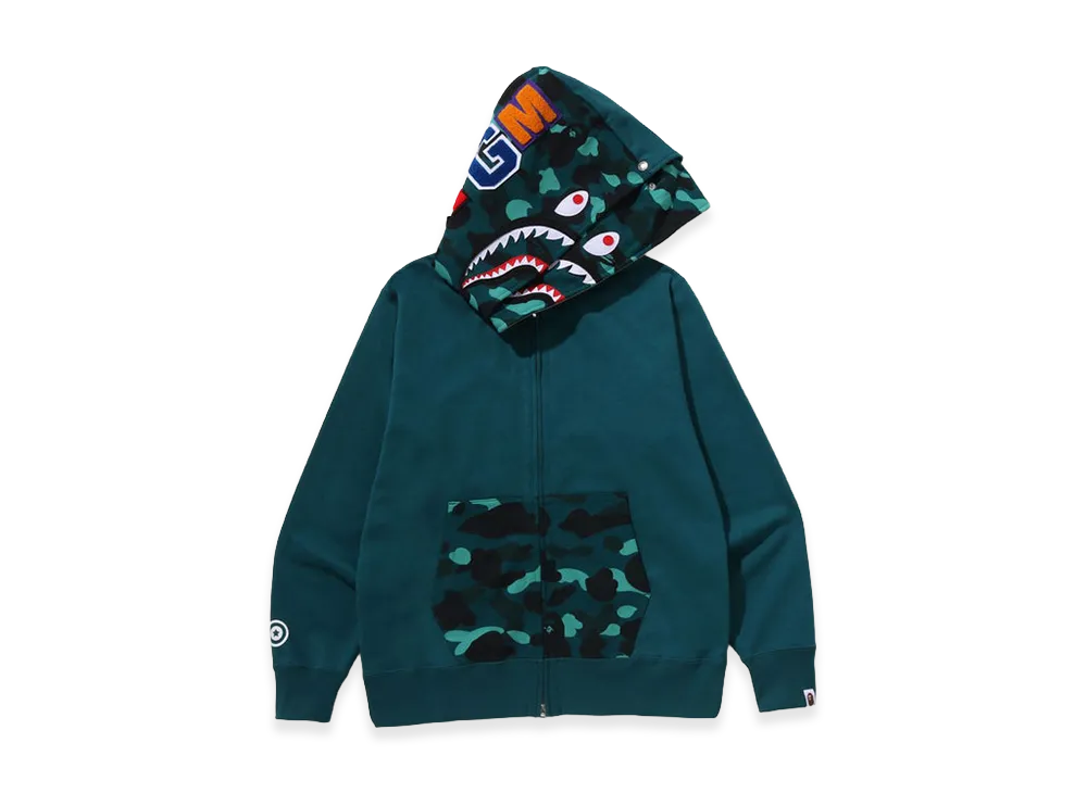 A BATHING APE Color Camo Shark Full Zip Double Hoodie "Green"