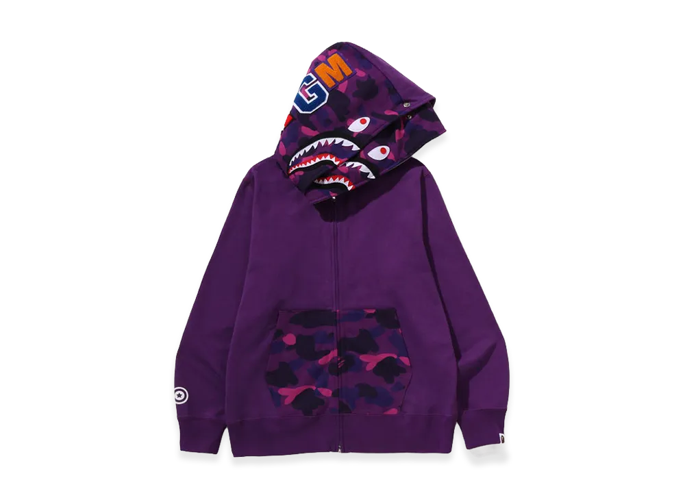 A BATHING APE Color Camo Shark Full Zip Double Hoodie "Purple"