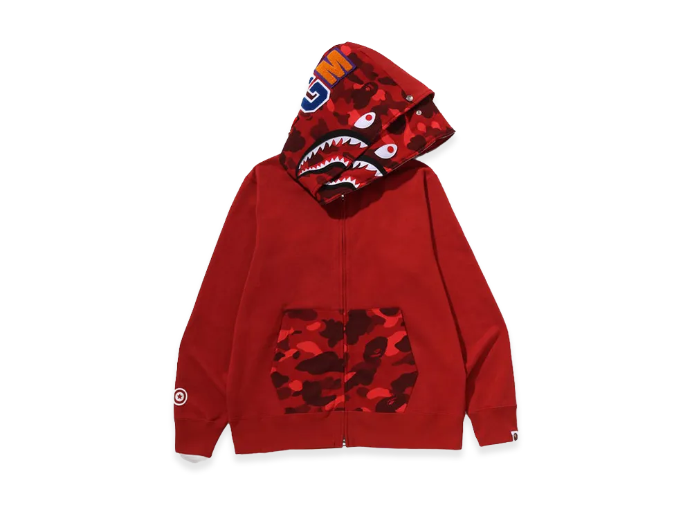 A BATHING APE Color Camo Shark Full Zip Double Hoodie "Red"