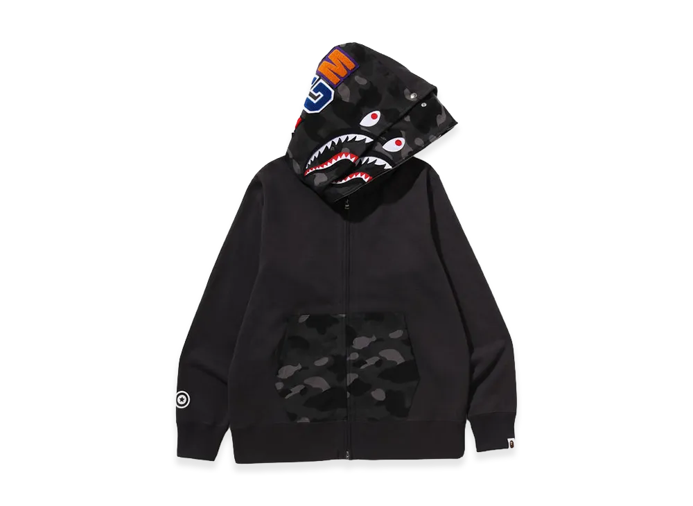 A BATHING APE Color Camo Shark Full Zip Double Hoodie "Black"