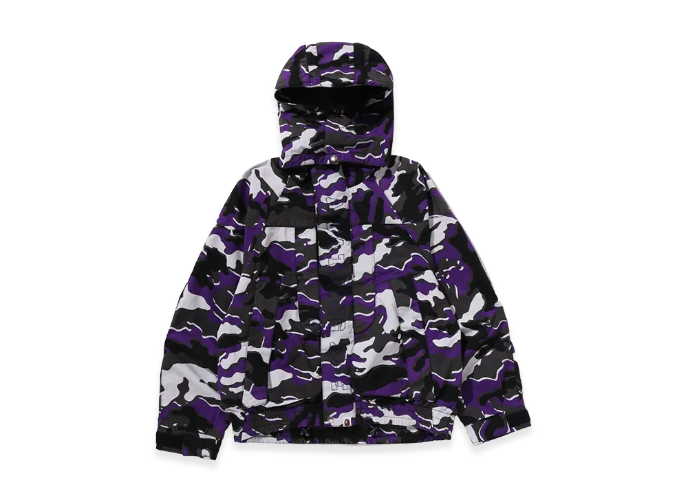 A BATHING APE Glitch Woodland Camo Short Snowboard Jacket "Purple"