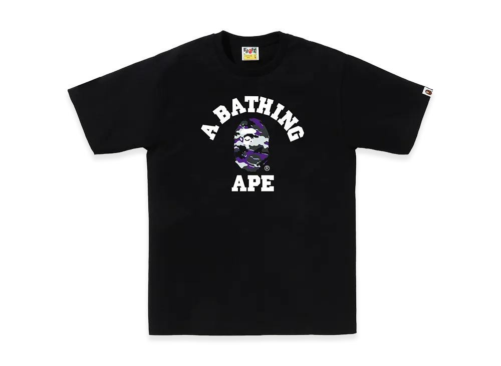 A BATHING APE Glitch Woodland Camo College Tee "Black/Purple"