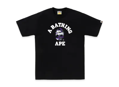 A BATHING APE Glitch Woodland Camo College Tee "Black/Purple"