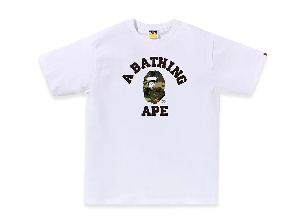 A BATHING APE Glitch Woodland Camo College Tee "White/Green"
