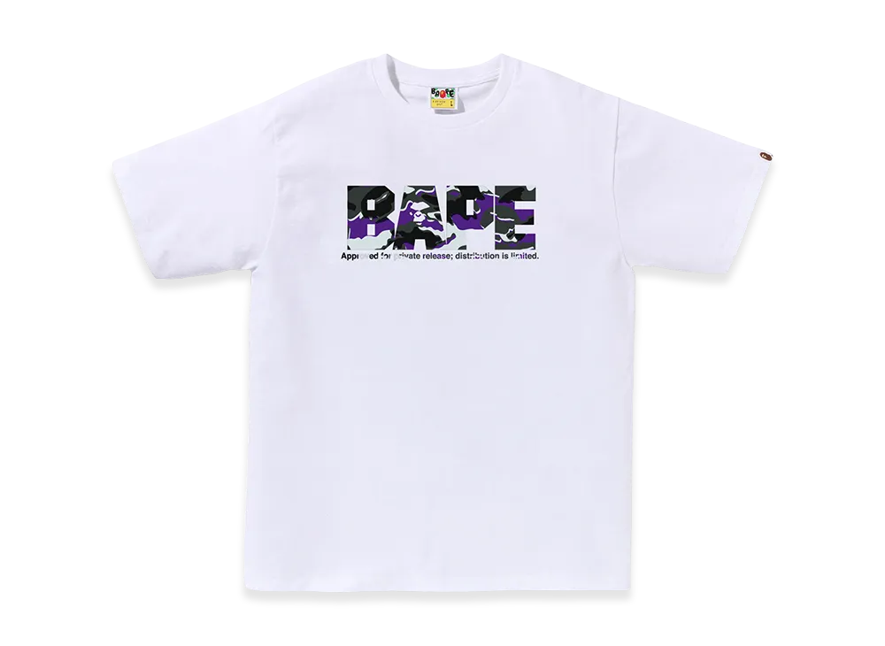 A BATHING APE Glitch Woodland Camo Army Bape Tee "White/Purple"