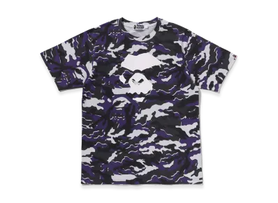 A BATHING APE Glitch Woodland Camo Ape Face Tee "Purple"