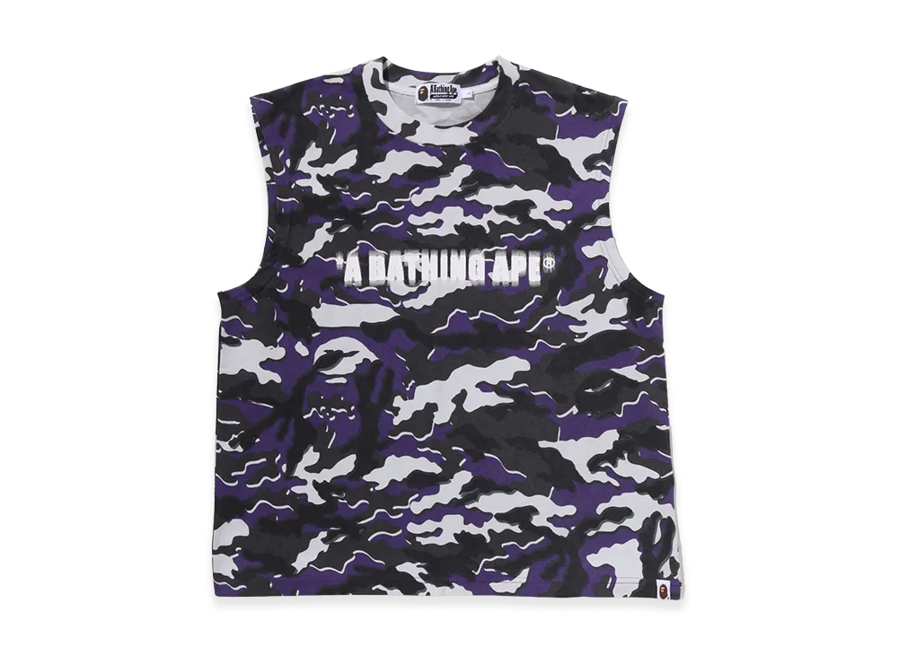 A BATHING APE Glitch Woodland Camo Heavy Wash Bathing Ape Crroped Fit Tank Top "Purple"