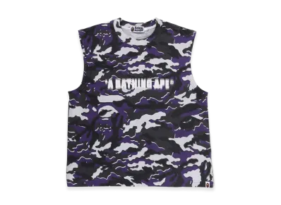 A BATHING APE Glitch Woodland Camo Heavy Wash Bathing Ape Crroped Fit Tank Top "Purple"
